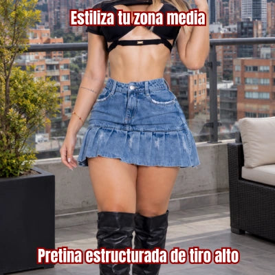 Falda Denim Vuelo Libre – Tiro Alto Plisada