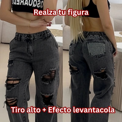 Jean Mom RebelLift Gris Tiro Alto