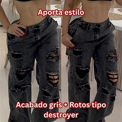 Jean Mom RebelLift Gris Tiro Alto