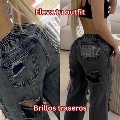 Jean Mom RebelLift Gris Tiro Alto