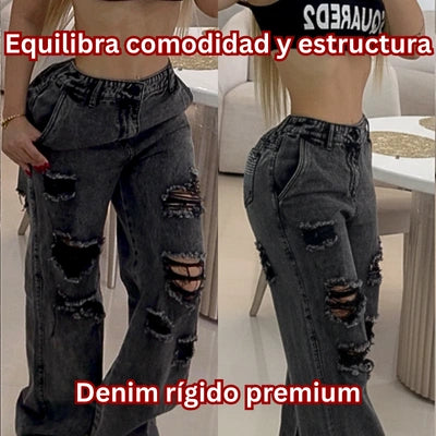 Jean Mom RebelLift Gris Tiro Alto