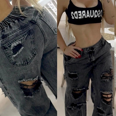 Jean Mom RebelLift Gris Tiro Alto