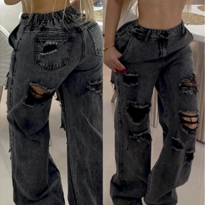 Jean Mom RebelLift Gris Tiro Alto