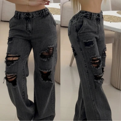 Jean Mom RebelLift Gris Tiro Alto