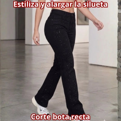NIGHT PALAZZO — Pantalón Negro con Brillos Delanteros