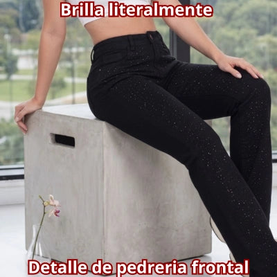 NIGHT PALAZZO — Pantalón Negro con Brillos Delanteros