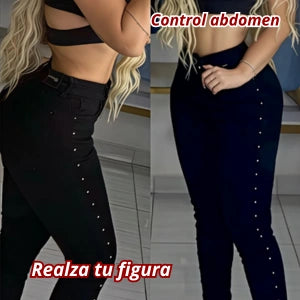Pantalon negro con Pedreria Al Costado