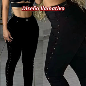 Pantalon negro con Pedreria Al Costado