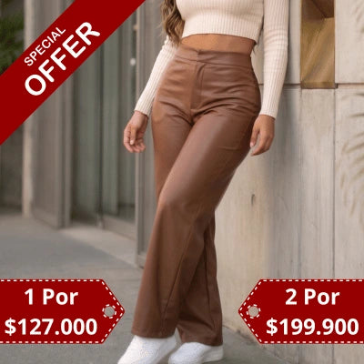 PALAZZO NOIR — Pantalón Cuerina Stretch con Corte Palazzo