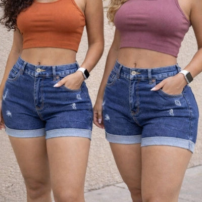 CLÁSICA REINA — Short Mom Fit Denim Azul Oscuro