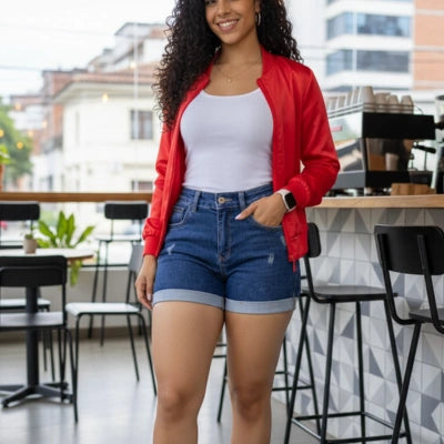 CLÁSICA REINA — Short Mom Fit Denim Azul Oscuro