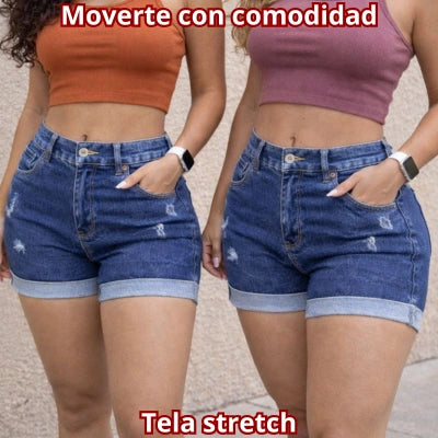 CLÁSICA REINA — Short Mom Fit Denim Azul Oscuro