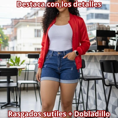 CLÁSICA REINA — Short Mom Fit Denim Azul Oscuro