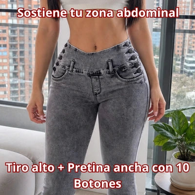 Jean Pretina Diez Botones Silueta Firme