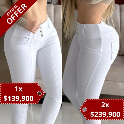 BLANCO TOTAL — Skinny Encauchado Efecto Realce