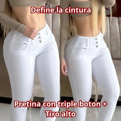 BLANCO TOTAL — Skinny Encauchado Efecto Realce