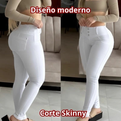 BLANCO TOTAL — Skinny Encauchado Efecto Realce