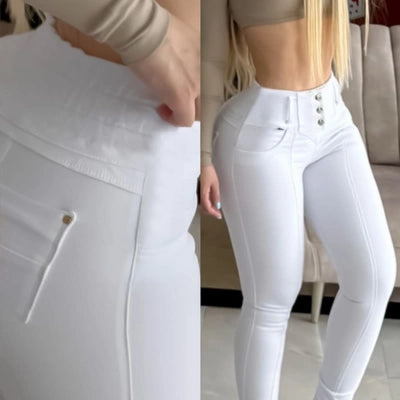 BLANCO TOTAL — Skinny Encauchado Efecto Realce