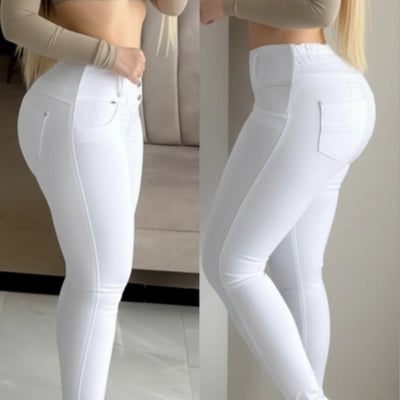 BLANCO TOTAL — Skinny Encauchado Efecto Realce