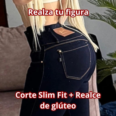 Skinny Pretina 3 botones azul petróleo