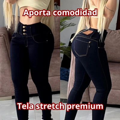 Skinny Pretina 3 botones azul petróleo