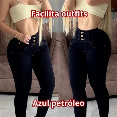 Skinny Pretina 3 botones azul petróleo