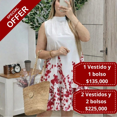 Vestido Flor de Verano + Bolso Artesanal — El Outfit Completo