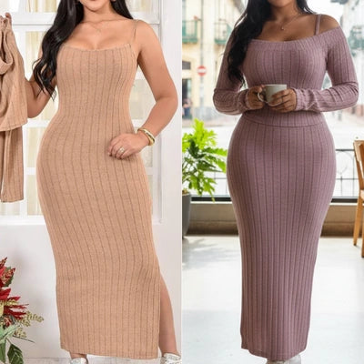 Vestido Midi + Buso Cardigan