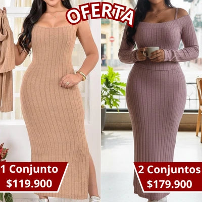Vestido Midi + Buso Cardigan