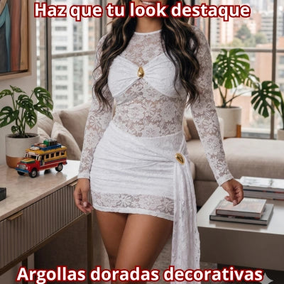 Vestido Mini Encaje Aura Dorada