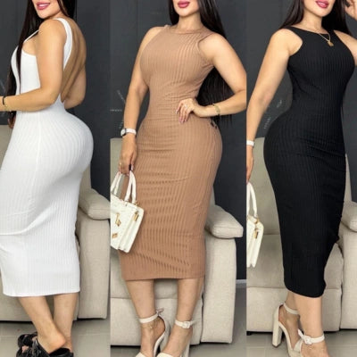 Vestido Siena — Midi Rib Espalda Descubierta