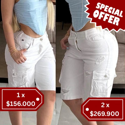 Bermuda Cargo Blanca “Cintura Feliz”