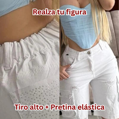 Bermuda Cargo Blanca “Cintura Feliz”