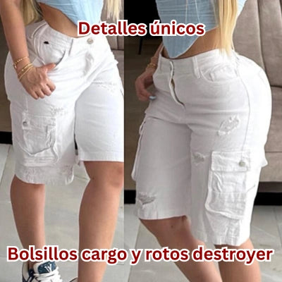 Bermuda Cargo Blanca “Cintura Feliz”